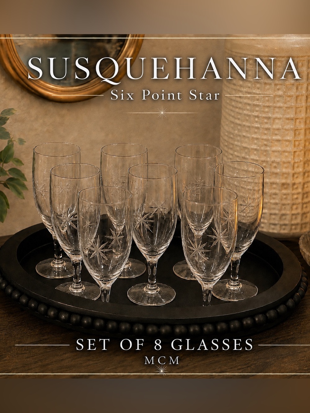 Vintage Susquehanna Six Point Star Sherry Glasses - MCM - Set of 8